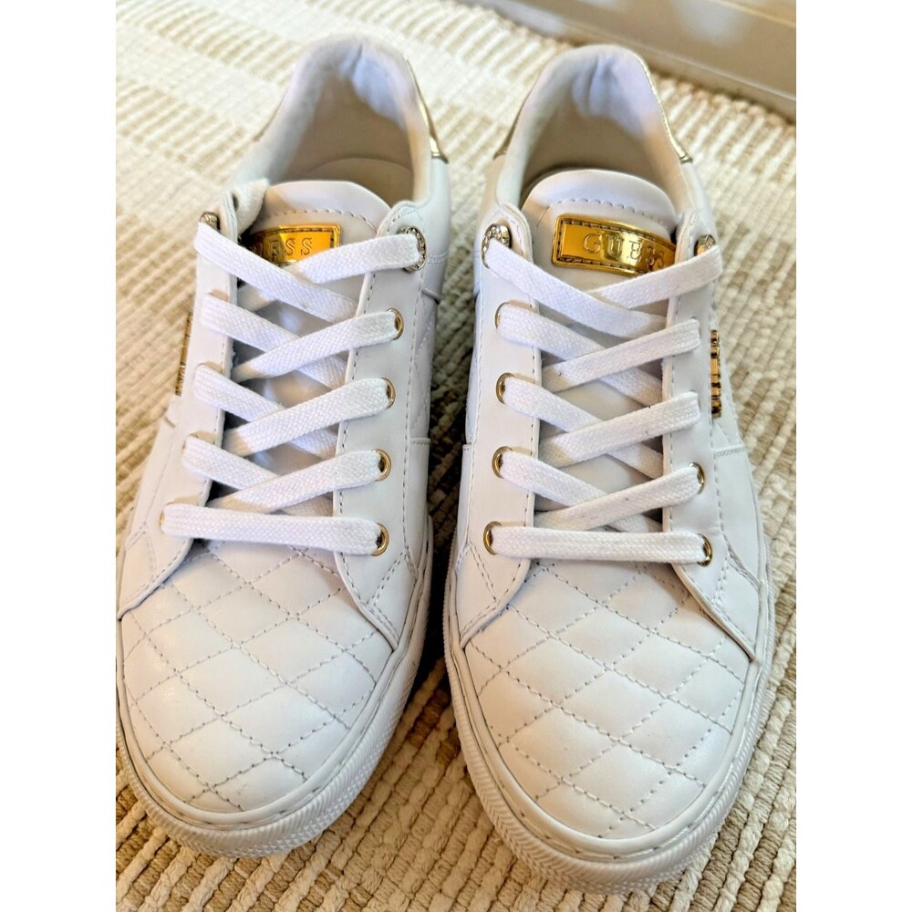 Guess Women's Sneakers White Quilted Lace-Up Loven Size 9M cottagecore